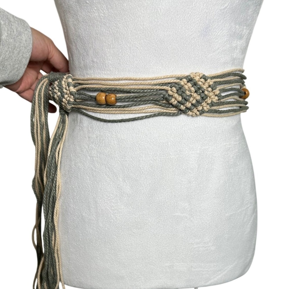 Boho Macrame Tie Belt Beaded Tassel Fringe Woven Bohemian Festival Wrap Belt - Picture 2 of 5
